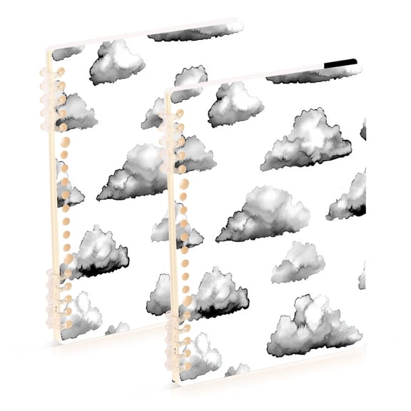 Cloud Sketch Pattern 2-Piece A5 PP Notebooks, Adjustable Rings, 80g Paper, Diary Set