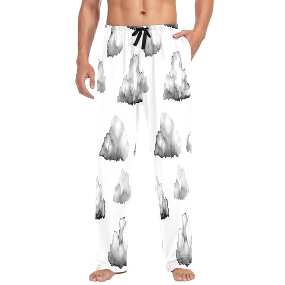 Cloud Sketch Pattern Mens Cotton Pajama Pants Long Staple Lightweight Sleep Bottoms with Pockets Breathable