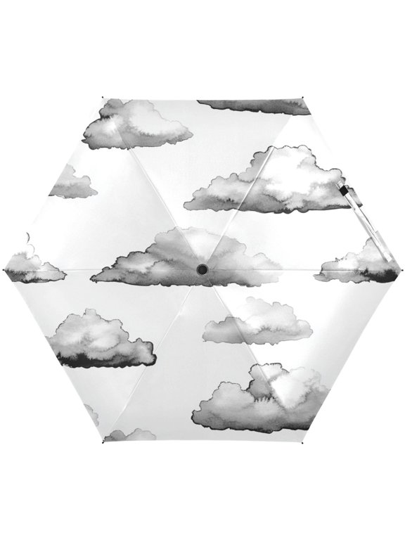 Cloud Sketch Pattern Umbrellas for Sun Auto Open Close UV50+ Waterproof 5-Fold Compact Fiberglass Frame
