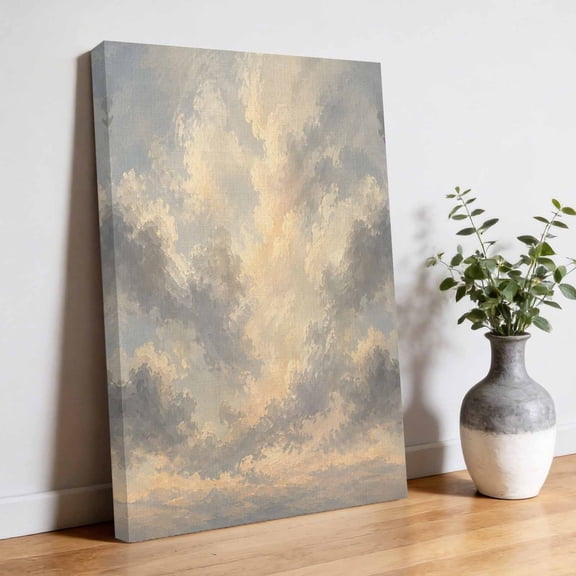Cloud Sky Canvas Wall Art, Vintage Cream Gray Cloudscape Oil Painting Textured Pictures Wall Decor Wooden Framed Artwork Art Prints for Living Room Hallway Bedroom Office 8"x10"