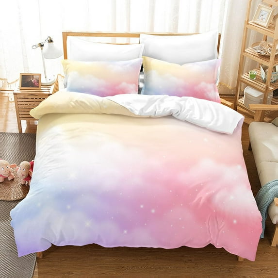 Cloud Sky Duvet Cover Pink Blue Cloud Pattern for Children Boys Natural Scenery for Bedroom Decora