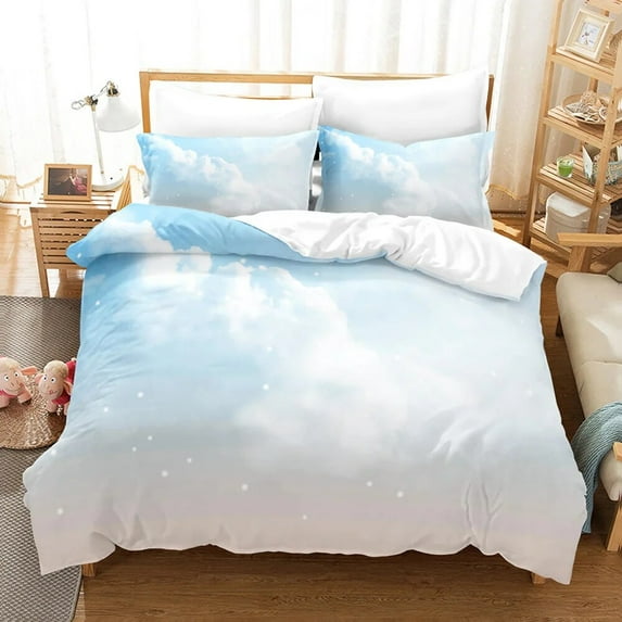 Cloud Sky Duvet Cover Set Pink Blue Cloud Pattern King Twin Full Size for Kids Boys Polyester Bedding Set