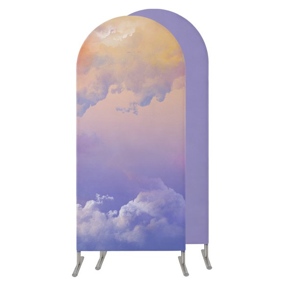 Cloud in the Sky Sunset Arch Backdrop Cover 4 FT, Spandex Wedding Arch Stand Covers Stretchy Backdrop, Mountain Nature Round Top Party Arched Background for Birthday Event Baby Shower Decorations