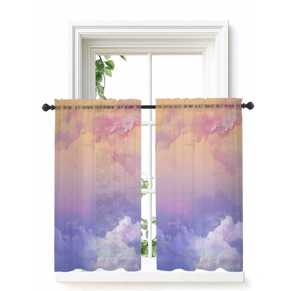 Cloud in the Sky Sunset Curtains 54 Inch Length, Sheer Curtains for Bedroom Living Room Window Mountain Nature Rod Pocket Voile Drapes Kitchen Curtains Small Half Window 52"x54" 2 Panels