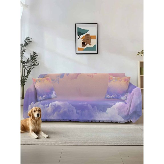 Cloud in the Sky Sunset Sofa Cover Blanket Couch Covers for Armchair Cushion, Couch Sofa Silpcover with Tassel, Living Room Bedroom Throw Towel Blanket Covers for Pets Kids Mountain Nature M 71"x102"