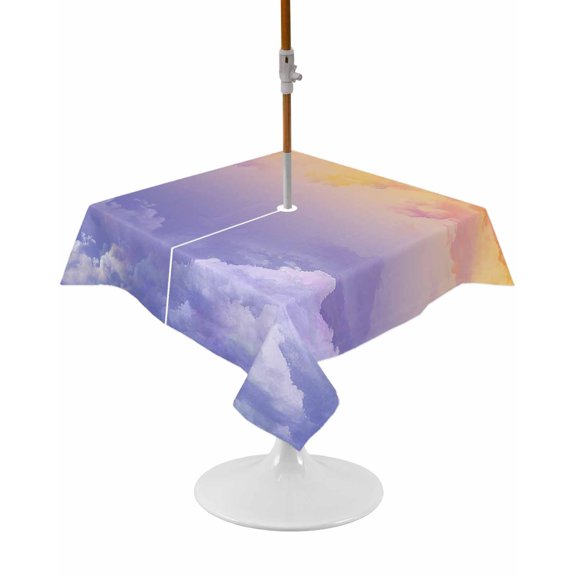 Cloud in the Sky Sunset Square Outdoor Tablecloth, Waterproof Table Cloth Cover with Umbrella Hole and Zipper, Mountain Nature Table Protector for Patio Party Picnic 54"x54"