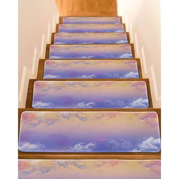 Cloud in the Sky Sunset Stair Treads for Wooden Steps Indoor Runner Rug Carpet, Mountain Nature 4 Pieces Peel and Stick Staircase Step Treads Covers Washable Throw Door Mats, 30"x8"