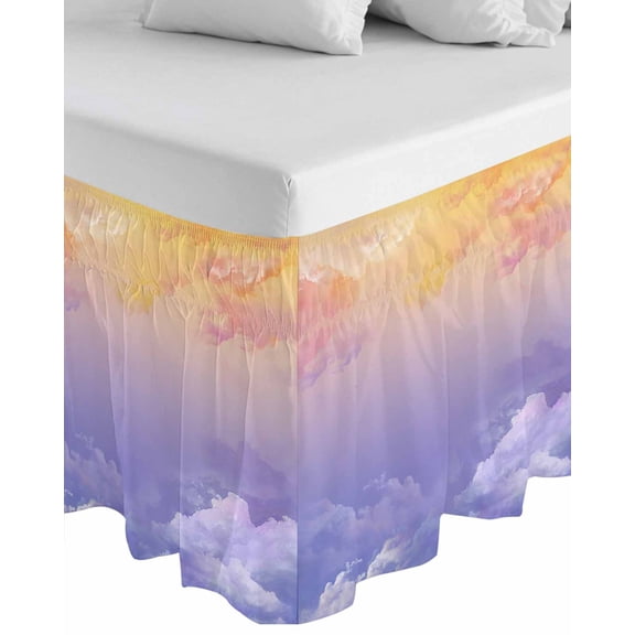 Cloud in the Sky Sunset Wrap Around Bed Skirts for California King Bed 18" Drop,Bed Skirt with Adjustable Elastic Belt Dust Ruffle Bed Valance for Bedroom Hotel Luxury Mountain Nature Bed Frame Cover
