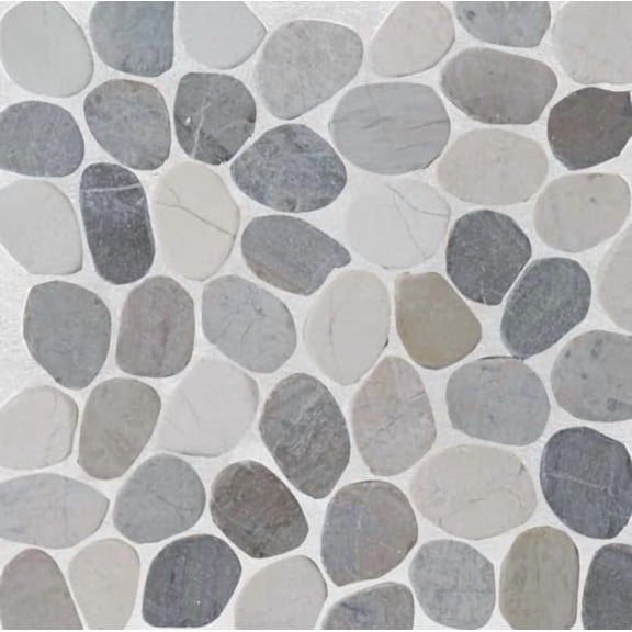 Cloud Sliced Pebble Mosaic, Tumbled Stone Backsplash Tiles for Kitchen Walls, Shower and Bathroom Floors, and Outdoor Areas (12" X 12")