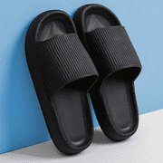 WALL QMER Cloud Slide Sandal for Women and Men, Bathroom shower slippers, EVA Anti-Slip Quick Drying Shower Shoes, Cushioned Thick Sole, Black-01
