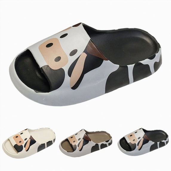 Cloud Slide Sandals for Women Men Ultra Cow Printing Comfortable Pillow Slippers Soft Summer Beach Shoes with Low Arch Support White Size 7.5