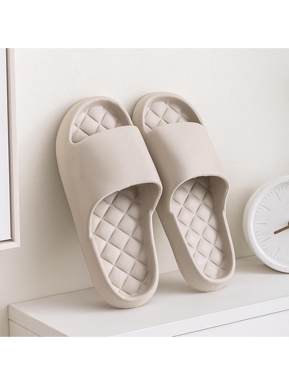 Cloud Slides for Women and Men, Platform Slides Slippers, Non-Slip Quick Drying Soft Lightweight Shower Shoes, Thick Sole Open Toe Slides Sandals for Indoor & Outdoor Khaki