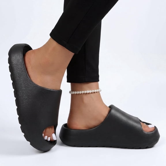 Yarkasie Unisex House Slide Sandals Indoor Outdoor, Cloud Slides for Women Men, Black Recovery Slides Size 10