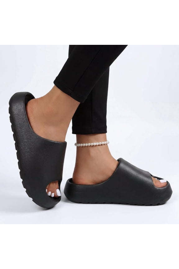 Cloud Slides for Women Men, Unisex House Slide Sandals Indoor Outdoor, Black Womens Walking Sandals Size 14