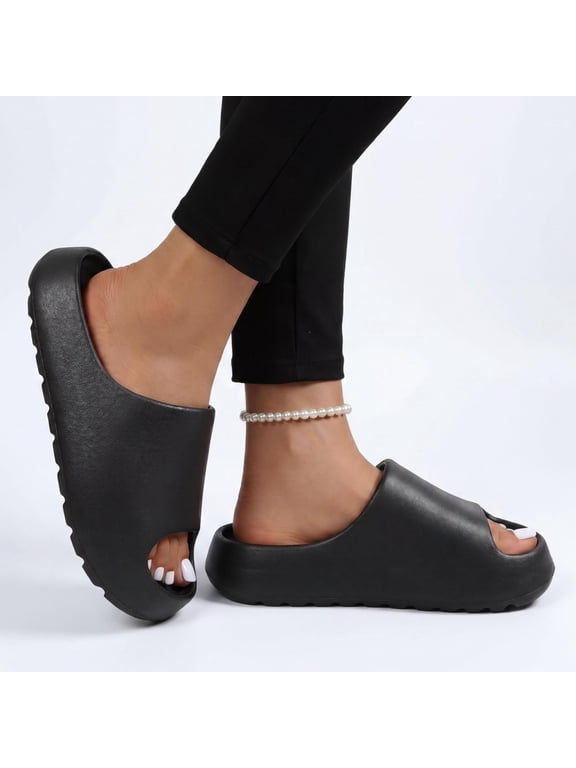Unisex House Slide Sandals Indoor Outdoor, Cloud Slides for Women Men, Black Recovery Slides Size 8