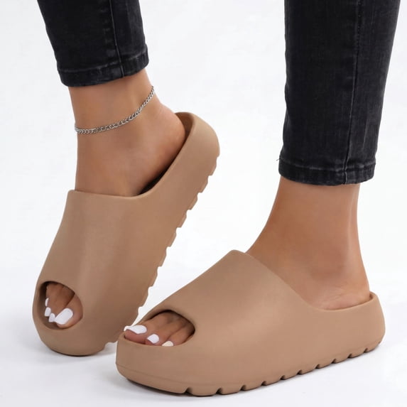 Yarkasie Unisex House Slide Sandals Indoor Outdoor, Cloud Slides for Women Men, Brown Recovery Slides Size 10