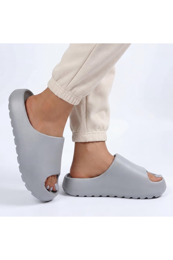 Unisex House Slide Sandals Indoor Outdoor, Cloud Slides for Women Men, Gray Recovery Slides Size 10
