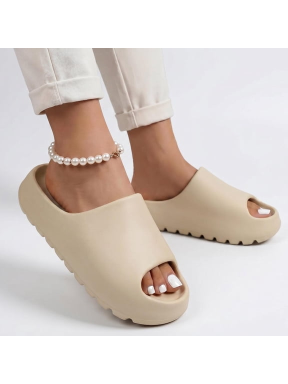 Unisex House Slide Sandals Indoor Outdoor, Cloud Slides for Women Men, White Recovery Slides Size 8