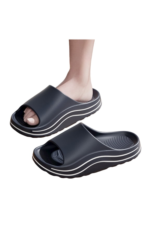 Cloud Slippers for Women Men Comfortable Slides Open Toe Thick Sole Platform Slip on Sandals Indoor Outdoor Cushioning Walking Shoes Dark Gray Size 9