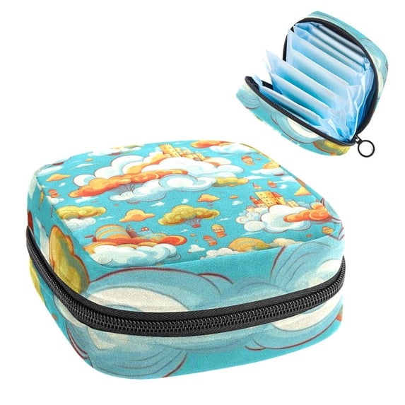 Cloud Small Bag Period Pouch Small Wire Pouch Zipper Pencil Case Pouch in Plush Fabric, Sponge, and Oxford Cloth - 4.7x6.6x6.6 in, Ideal for Menstrual Pad Storage