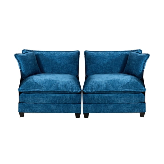 Cloud Sofa Two Seats Modular Sectional Couch with Double Layer Upholstered Cushion, Breathable Chenille Fabric, Modern Apartment Living Room Furniture in Blue