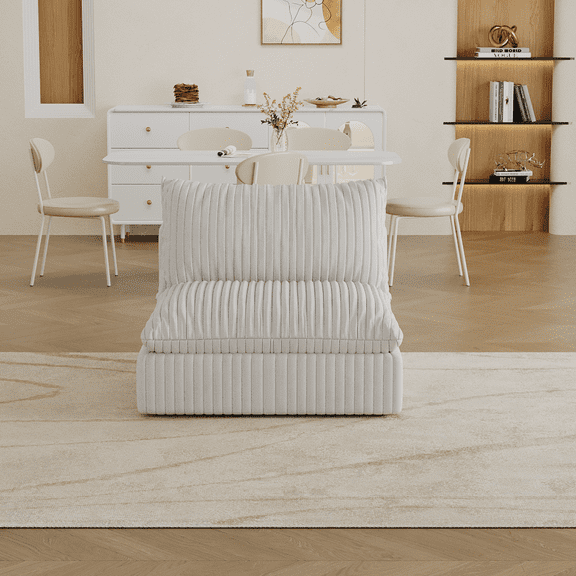 Cloud Sofa White Corduroy Deep Seat 1-Seat Couch - Feather-Filled Cushion, Modular Design, No Assembly, Pure Sponge Support for Living Room, Bedroom, Apartment