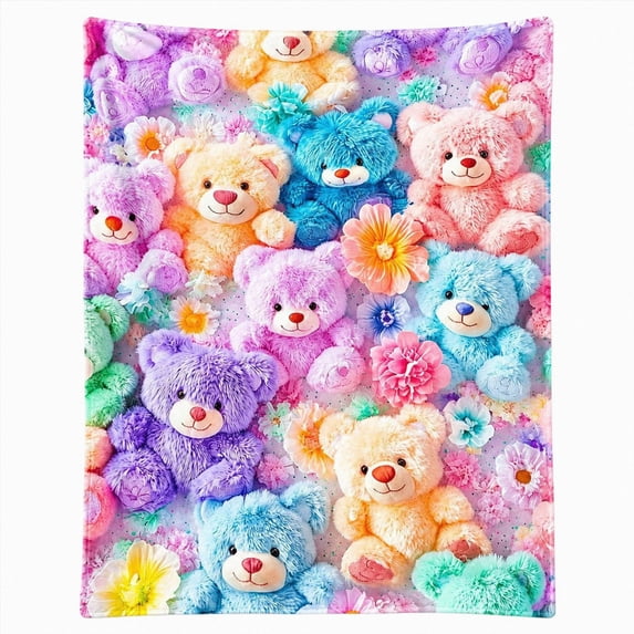 Cloud Soft 3D Plush Throw Blanket, 2027 New Cozy Teddy Bear Blanket, Teddy Pastel Floral Print Blanket