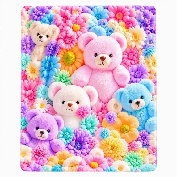 Cloud Soft 3D Plush Throw Blanket, 2027 New Cozy Teddy Bear Blanket, Teddy Pastel Floral Print Blanket
