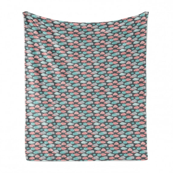 Cloud Soft Flannel Fleece Throw Blanket, Abstract Cloud in Pastel Colors Ornamented with Curlicues and Waves Print, Cozy Plush for Indoor and Outdoor Use, 70" x 90", Multicolor, by Ambesonne
