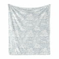 thumbnail image 1 of Cloud Soft Flannel Fleece Throw Blanket, Clouds on Stripes Background Ornamental Oriental Design Inspirations, Cozy Plush for Indoor and Outdoor Use, 50" x 60", Blue and White, by Ambesonne, 1 of 6
