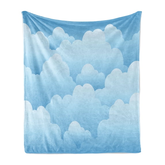 Cloud Soft Flannel Fleece Throw Blanket, Digital Design Consecutive Segments Lamellar Look of Cumulus Cloud Pattern, Cozy Plush for Indoor and Outdoor Use, 50" x 70", Blue and Pale Blue, by Ambesonne