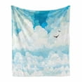 thumbnail image 1 of Cloud Soft Flannel Fleece Throw Blanket, Group of Cumulus Clouds on a Blue Sky and Silhouette of Birds, Cozy Plush for Indoor and Outdoor Use, 70" x 90", Azure Blue Baby Blue, by Ambesonne, 1 of 6