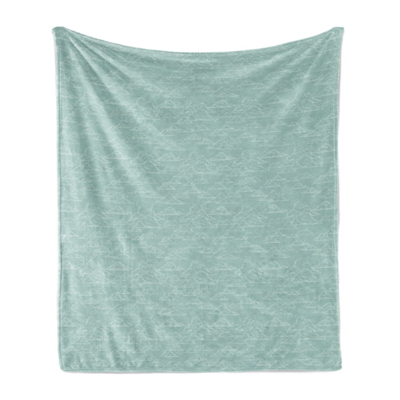 Cloud Soft Flannel Fleece Throw Blanket, Hand Drawn Clouds with Monochrome Sky Composition Grunge Spring Season, Cozy Plush for Indoor and Outdoor Use, 70" x 90", Almond Green and White, by Ambesonne