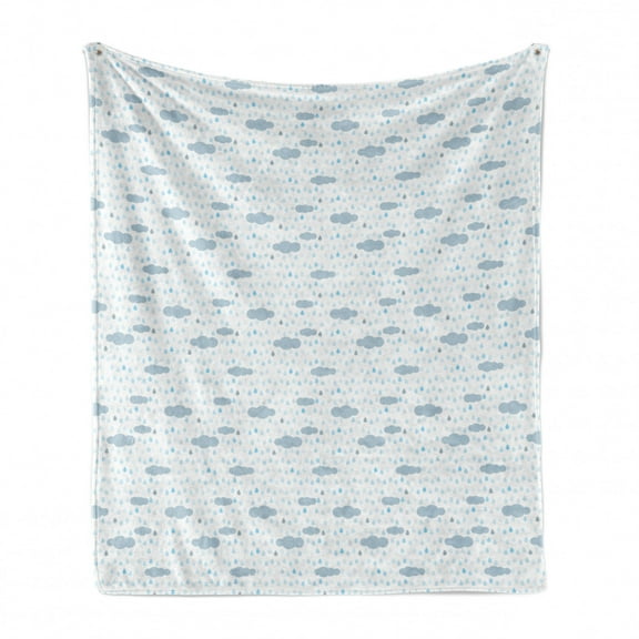 Cloud Soft Flannel Fleece Throw Blanket, Nursery Concept Tiny Clouds Pouring Raindrops and Droplets, Cozy Plush for Indoor and Outdoor Use, 50" x 60", Baby Blue Blue Grey, by Ambesonne