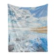 thumbnail image 1 of Cloud Soft Flannel Fleece Throw Blanket, Oil Painting Style Illustration of a Man on the Beach in a Cloudy Day, Cozy Plush for Indoor and Outdoor Use, 50" x 70", Sand Brown White, by Ambesonne, 1 of 6