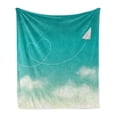 thumbnail image 1 of Cloud Soft Flannel Fleece Throw Blanket, Paper Plane with a Heart Flight Path Floating over the Clouds Romantic, Cozy Plush for Indoor and Outdoor Use, 70" x 90", Sea Green Mint Green, by Ambesonne, 1 of 6