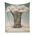 thumbnail image 1 of Cloud Soft Flannel Fleece Throw Blanket, Tree in the Sky with a Winter Welcome Sign House, Cozy Plush for Indoor and Outdoor Use, 70" x 90", Sage Green Peach, by Ambesonne, 1 of 5