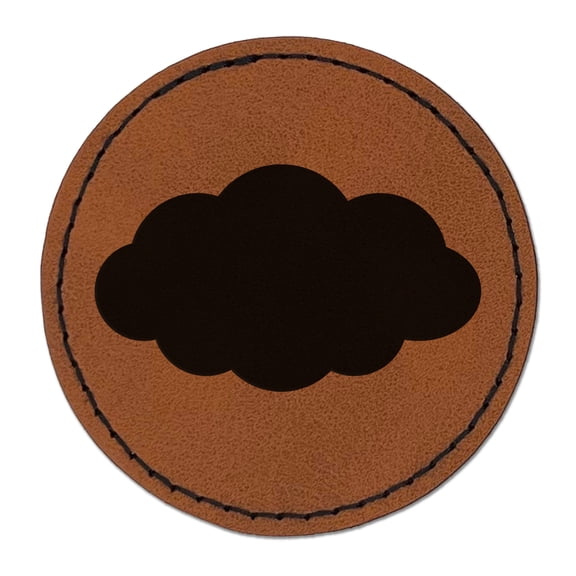 Cloud Solid 2.5" Faux Leather Round Engraved Iron-On Patch - Brown