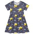 thumbnail image 1 of Cloud Star Pattern Girls Short Sleeve Dress A Line Sun Protection Breathable Comfort Sundress 7-8T, 1 of 8