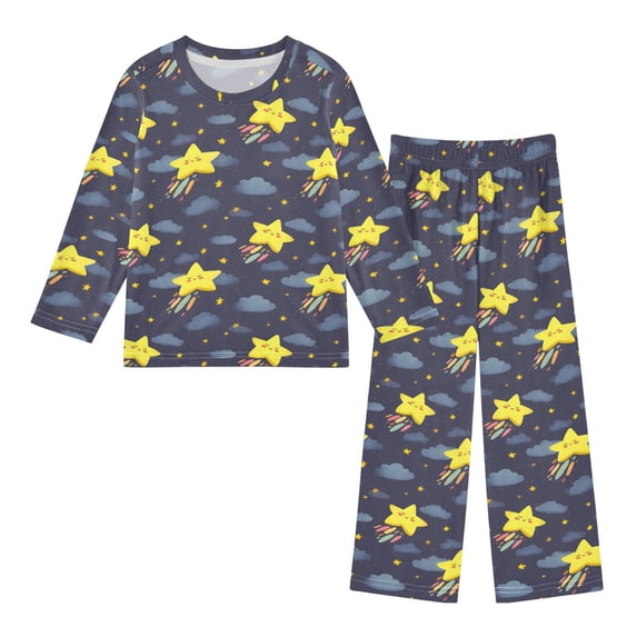 Cloud Star Pattern Pajama Set Soft Warm Cozy Fleece 2 Piece Fall Winter ...