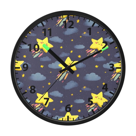 Cloud Star Pattern Wall Clock 12 Inch Voice Activated Night Light Silent Non Ticking