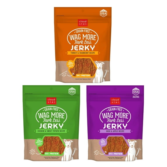 Cloud Star Wag More Bark Less 10 oz Grain Free Jerky Dog Treats Variety Pack