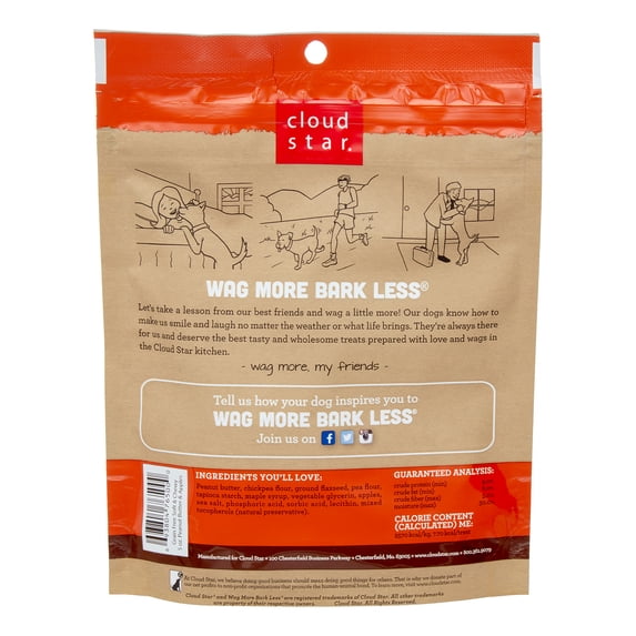 Cloud Star Wag More Bark Less Soft & Chewy Grain-Free Peanut Butter & Apples Dry Dog Treat, 5 oz