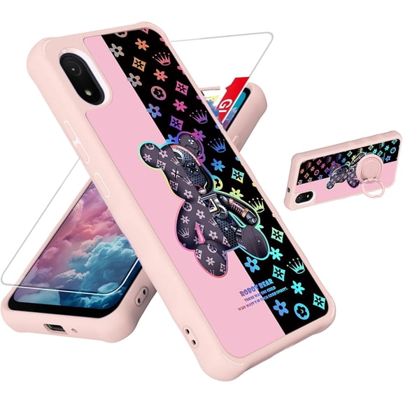 for Cloud Stratus C8 Case Compatible for Cloud Mobile Stratus C8 Phone Case Cover [with Tempered Glass Screen Protector][Hard PC + Soft Silicone][Ring Support] [Colorful Reflect Light] IMDF-JXX
