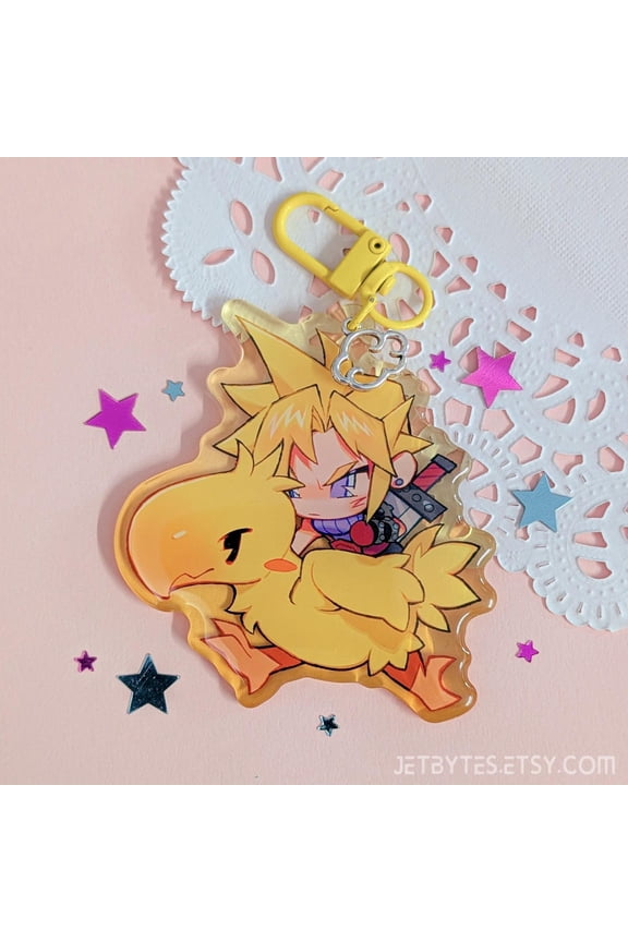 Cloud Strife Acrylic Keychain 2.5", Final Fantasy 7, FF7, FFVII, Chocobo (1 keychain)