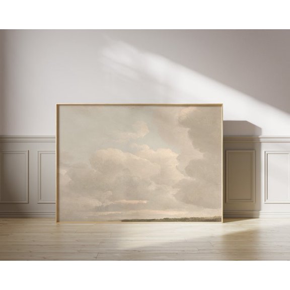 Cloud Study Vintage Art Neutral Landscape Muted Sky Scenery Horizontal Decoration, Unframed Canvas 8x10in