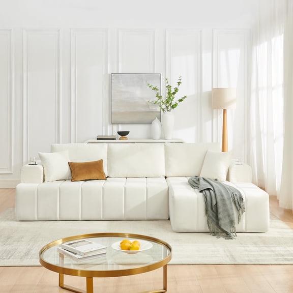 Cloud Style Boneless Sofa with Chaise, Modern, Ergonomic, Bar, Fabric, Durable Build