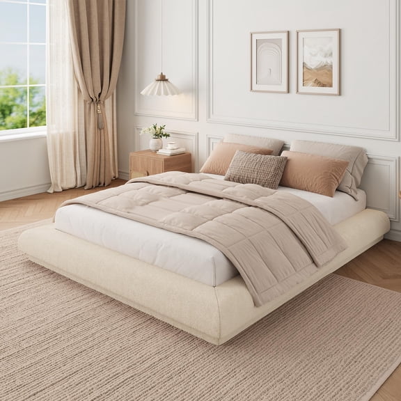 Cloud-Style Floating Upholstered Platform Bed Frame – Wraparound Padded Base Wood Slat Support, Noise-Free, No Box Spring Needed, Easy Assembly