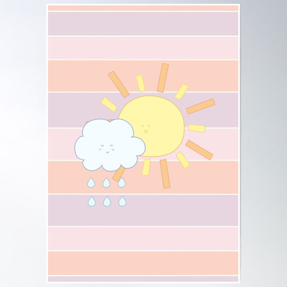 Cloud & Sun- Vintage Wall Arttrendy Retro Print Room Decor Wall Art , Poster Print Only