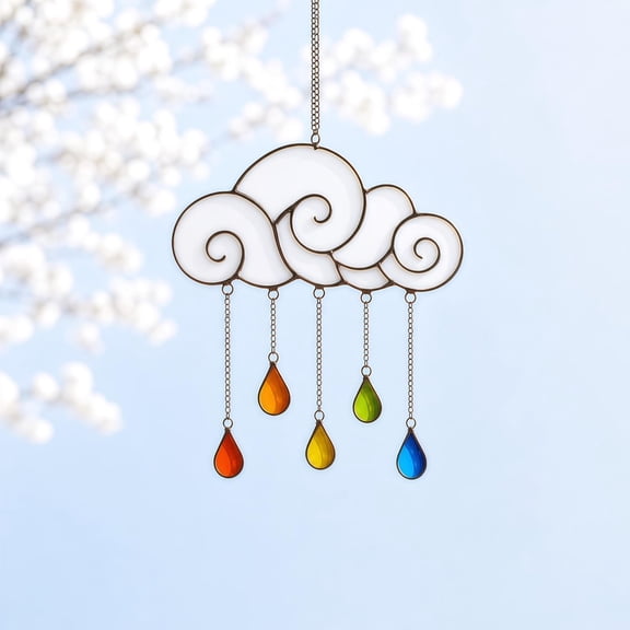 Cloud Suncatcher, Rainbow Raindrop Window Hanging, Whimsical Sky Decor